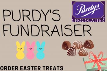 Purdy's Fundraiser title with chocolates