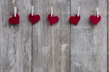 Hearts hanging on clothes line
