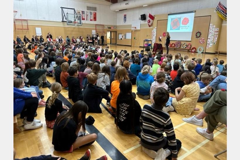 Students in Remembrance day assembly